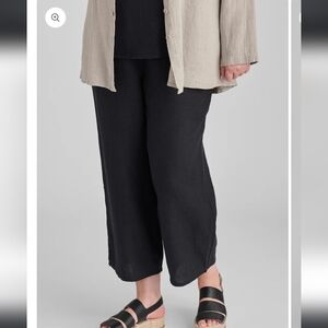 Flax Women's Black Linen Floods Cropped Wide-Leg Relaxed Elastic Waist Pants L